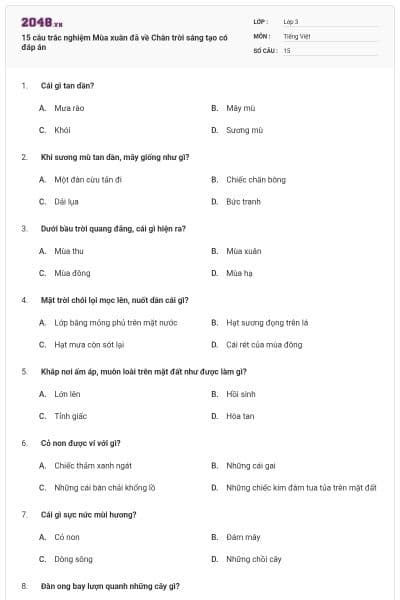 15 câu trắc nghiệm Mùa xuân đã về Chân trời sáng tạo có đáp án