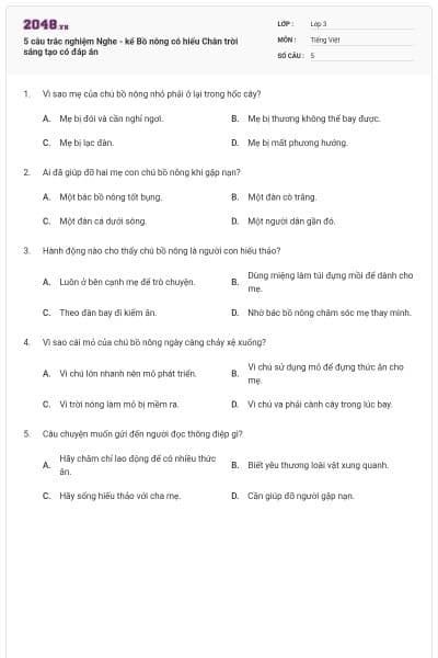 5 câu trắc nghiệm Nghe - kể Bồ nông có hiếu Chân trời sáng tạo có đáp án