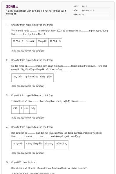 15 câu trắc nghiệm Lịch sử & Địa lí 5 Kết nối tri thức Bài 4 có đáp án