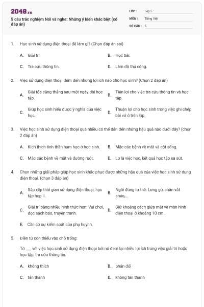 5 câu trắc nghiệm Nói và nghe: Những ý kiến khác biệt (có đáp án)