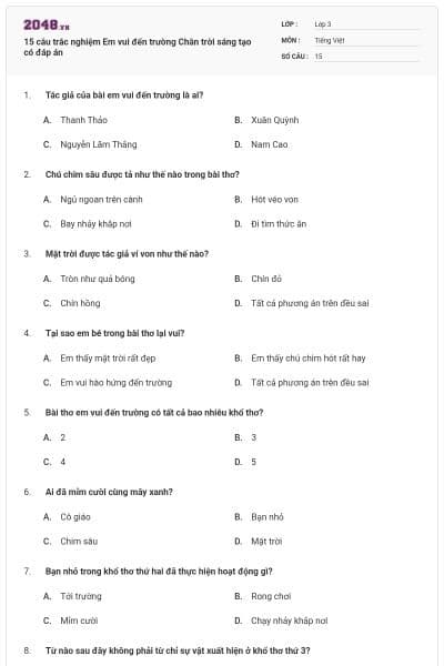 15 câu trắc nghiệm Em vui đến trường Chân trời sáng tạo có đáp án