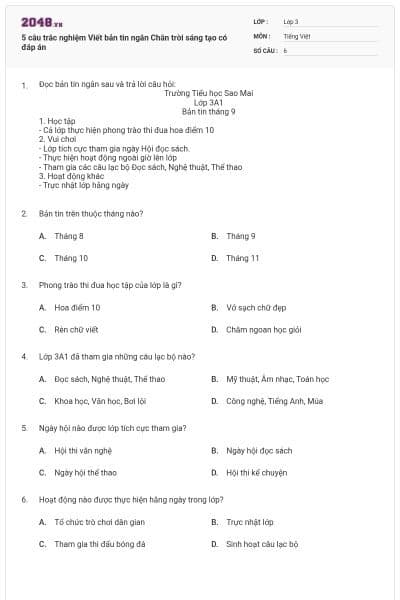5 câu trắc nghiệm Viết bản tin ngắn Chân trời sáng tạo có đáp án