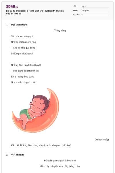 Bộ 60 đề thi cuối kì 1 Tiếng Việt lớp 1 Kết nối tri thức có đáp án - Đề 45