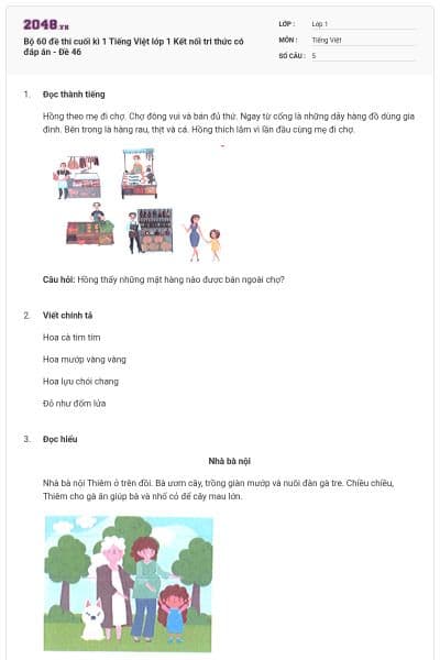 Bộ 60 đề thi cuối kì 1 Tiếng Việt lớp 1 Kết nối tri thức có đáp án - Đề 46