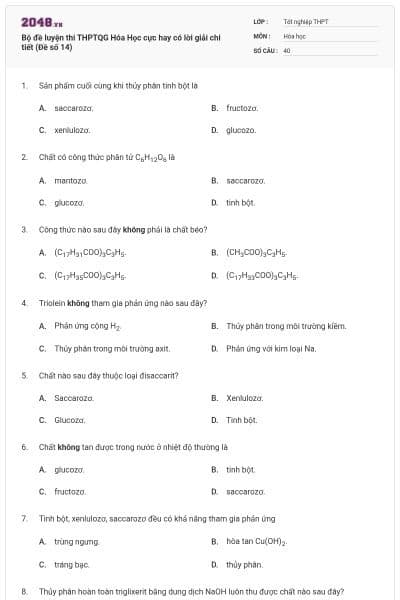 Bộ đề  luyện thi THPTQG Hóa Học cực hay có lời giải chi tiết (Đề số 14)