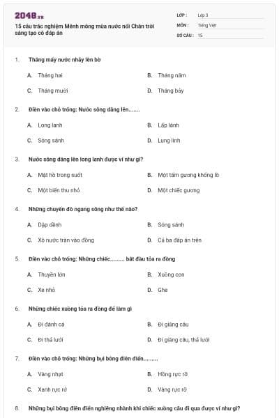 15 câu trắc nghiệm Mênh mông mùa nước nổi Chân trời sáng tạo có đáp án