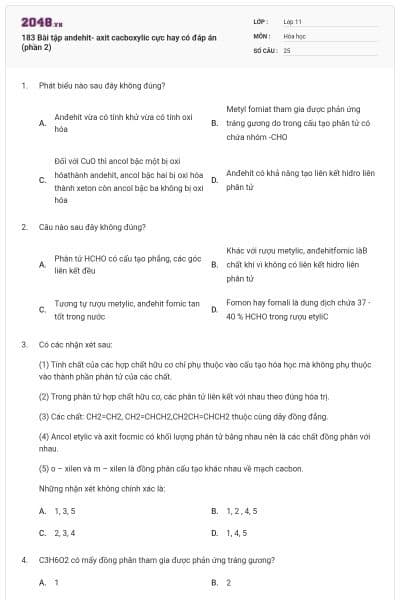 183 Bài tập andehit- axit cacboxylic cực hay có đáp án (phần 2)