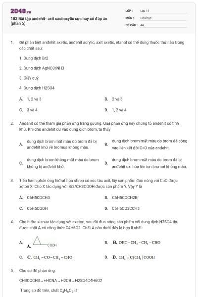 183 Bài tập andehit- axit cacboxylic cực hay có đáp án (phần 5)