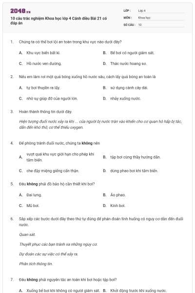 10 câu trắc nghiệm Khoa học lớp 4 Cánh diều Bài 21 có đáp án