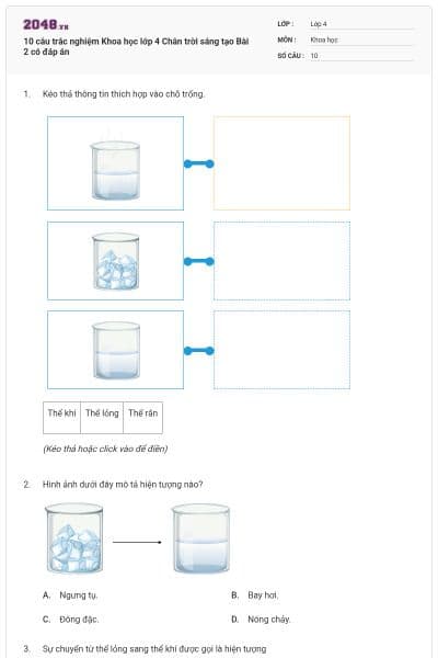 10 câu trắc nghiệm Khoa học lớp 4 Chân trời sáng tạo Bài 2 có đáp án