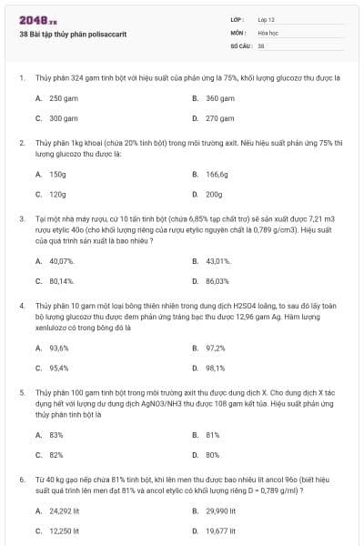 38 Bài tập thủy phân polisaccarit
