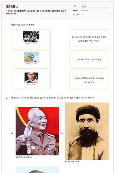 15 câu trắc nghiệm Đạo đức lớp 5 Chân trời sáng tạo Bài 1 có đáp án