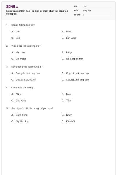 5 câu trắc nghiệm Đọc - kể Cóc kiện trời Chân trời sáng tạo có đáp án