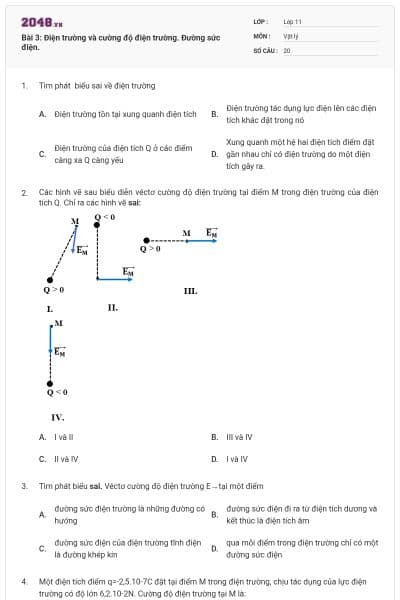 Bài 3: Điện trường và cường độ điện trường. Đường sức điện.