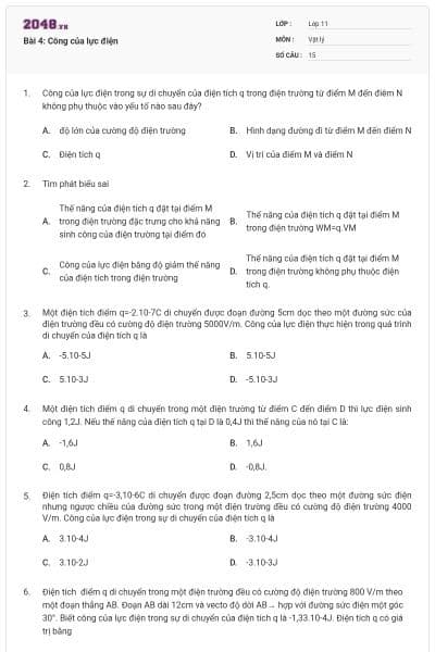 Bài 4: Công của lực điện