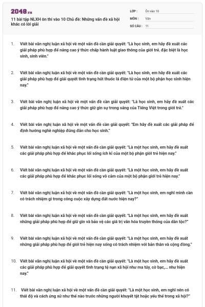 11 bài tập NLXH ôn thi vào 10 Chủ đề: Những vấn đề xã hội khác có lời giải