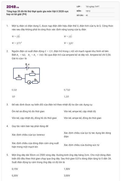 Tổng hợp 20 đề thi thử thpt quốc gia môn Vật lí 2020 cực hay có lời giải (P4)