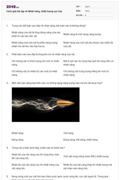 Cách giải bài tập về Nhiệt năng, nhiệt lượng cực hay