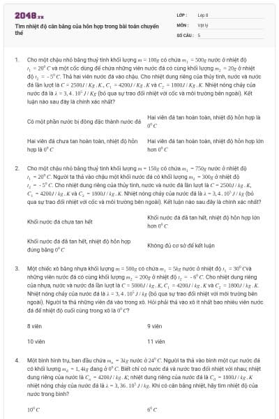 Tìm nhiệt độ cân bằng của hỗn hợp trong bài toán chuyển thể