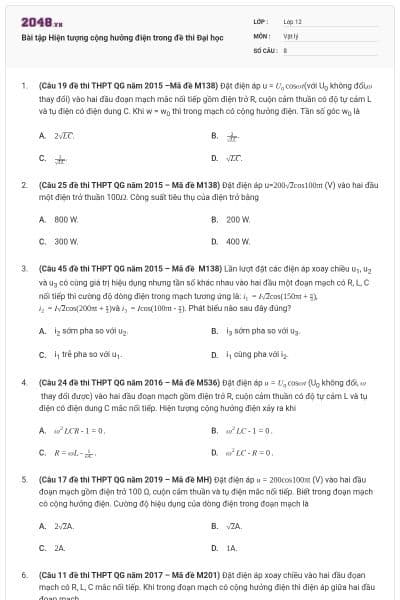 Bài tập Hiện tượng cộng hưởng điện trong đề thi Đại học