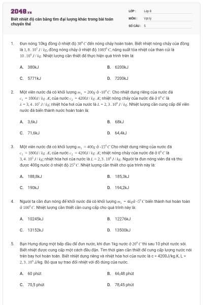 Biết nhiệt độ cân bằng tìm đại lượng khác trong bài toán chuyển thể