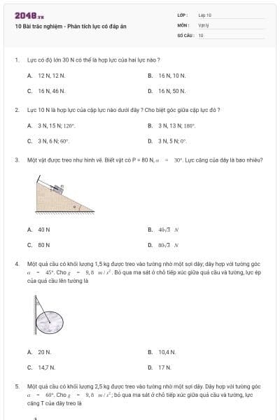 10 Bài trắc nghiệm - Phân tích lực có đáp án