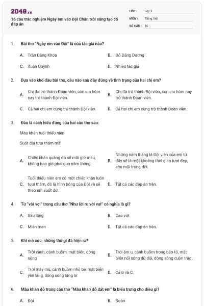 16 câu trắc nghiệm Ngày em vào Đội Chân trời sáng tạo có đáp án