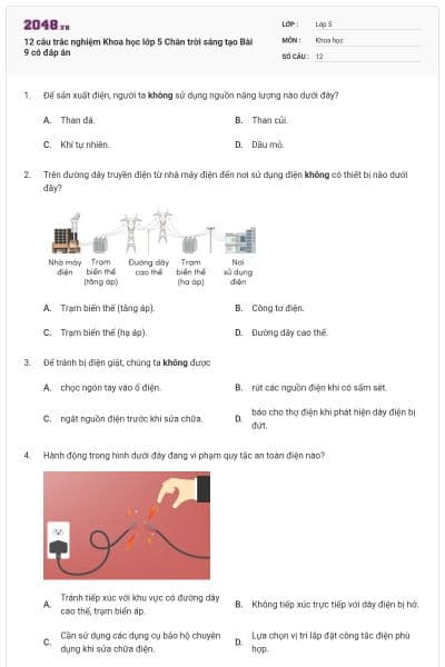 12 câu trắc nghiệm Khoa học lớp 5 Chân trời sáng tạo Bài 9 có đáp án