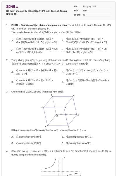Đề tham khảo ôn thi tốt nghiệp THPT môn Toán có đáp án (Đề số 46)