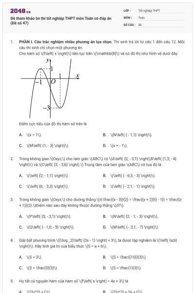 Đề tham khảo ôn thi tốt nghiệp THPT môn Toán có đáp án (Đề số 47)