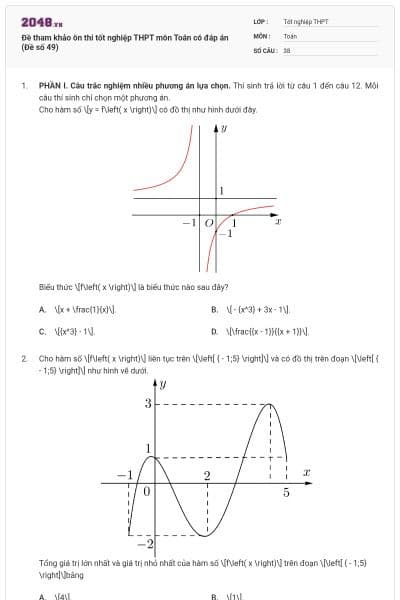 Đề tham khảo ôn thi tốt nghiệp THPT môn Toán có đáp án (Đề số 49)