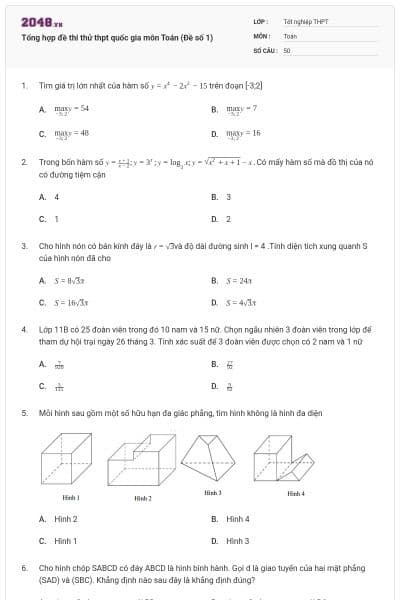 Tổng hợp đề thi thử thpt quốc gia môn Toán (Đề số 1)