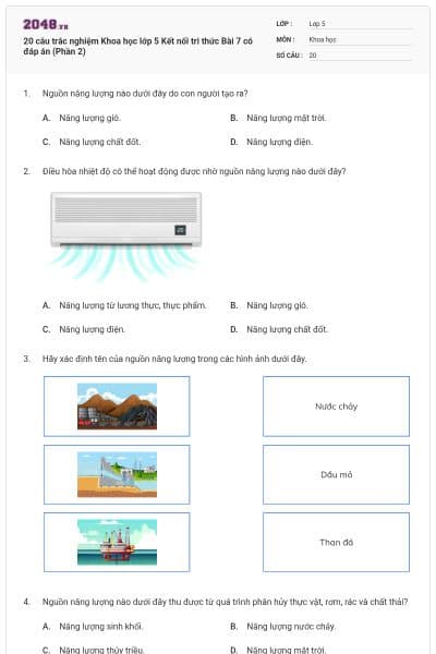20 câu trắc nghiệm Khoa học lớp 5 Kết nối tri thức Bài 7 có đáp án (Phần 2)