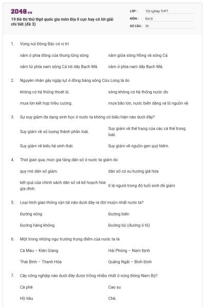 19 Đề thi thử thpt quốc gia môn Địa lí cực hay có lời giải chi tiết (đề 3)