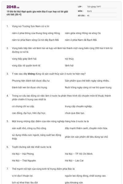19 Đề thi thử thpt quốc gia môn Địa lí cực hay có lời giải chi tiết (đề 4)