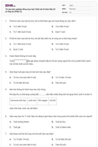 18 câu trắc nghiệm Khoa học lớp 5 Kết nối tri thức Bài 23 có đáp án (Phần 2)