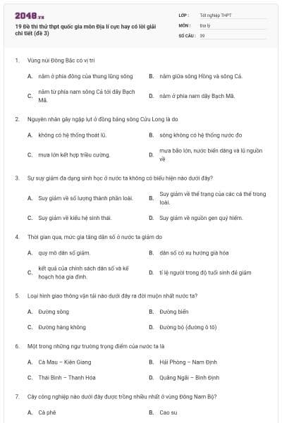 19 Đề thi thử thpt quốc gia môn Địa lí cực hay có lời giải chi tiết (đề 3)