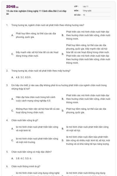 15 câu trắc nghiệm Công nghệ 11 Cánh diều Bài 2 có đáp án