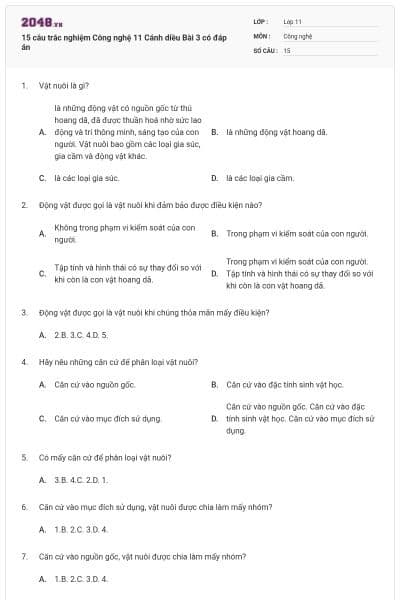 15 câu trắc nghiệm Công nghệ 11 Cánh diều Bài 3 có đáp án