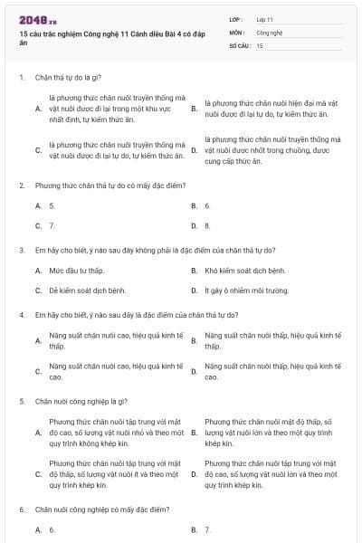15 câu trắc nghiệm Công nghệ 11 Cánh diều Bài 4 có đáp án