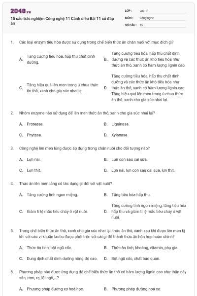 15 câu trắc nghiệm Công nghệ 11 Cánh diều Bài 11 có đáp án