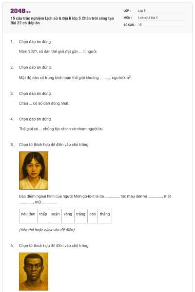 15 câu trắc nghiệm Lịch sử & Địa lí lớp 5 Chân trời sáng tạo Bài 22 có đáp án