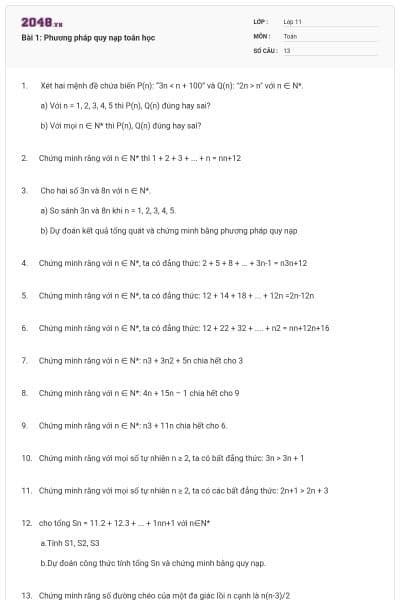 Bài 1: Phương pháp quy nạp toán học