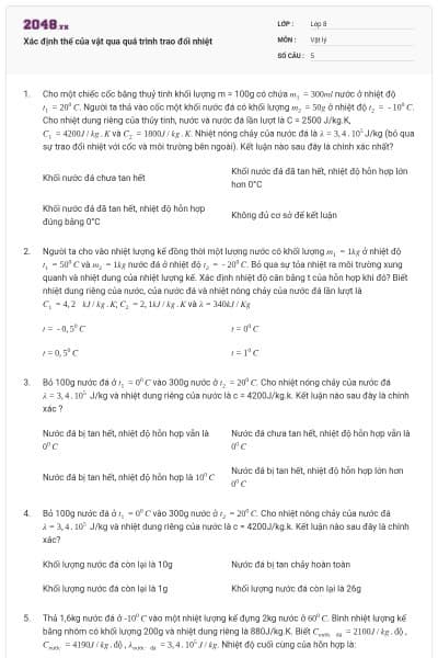 Xác định thể của vật qua quá trình trao đổi nhiệt