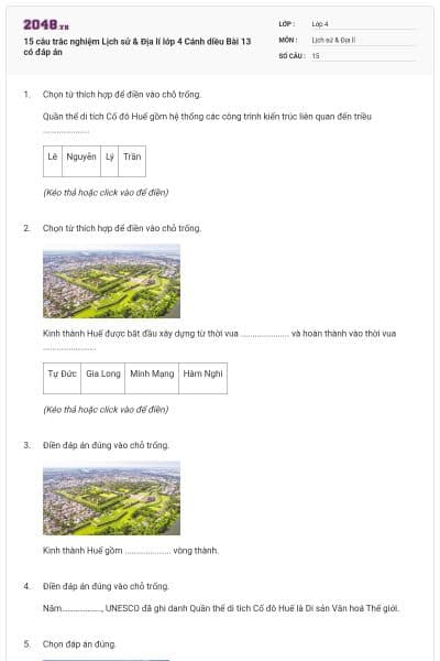 15 câu trắc nghiệm Lịch sử & Địa lí lớp 4 Cánh diều Bài 13 có đáp án