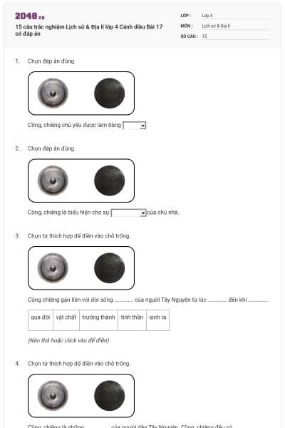 15 câu trắc nghiệm Lịch sử & Địa lí lớp 4 Cánh diều Bài 17 có đáp án
