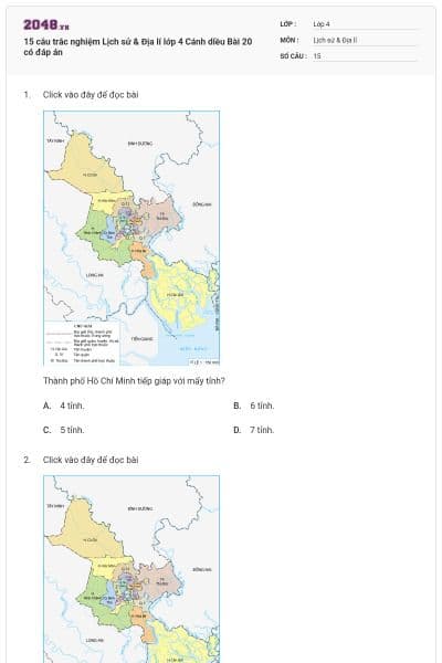 15 câu trắc nghiệm Lịch sử & Địa lí lớp 4 Cánh diều Bài 20 có đáp án