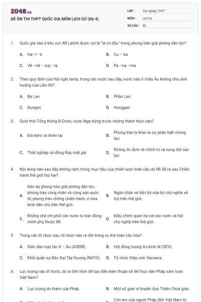 ĐỀ ÔN THI THPT QUỐC GIA MÔN LỊCH SỬ (Đề 4)