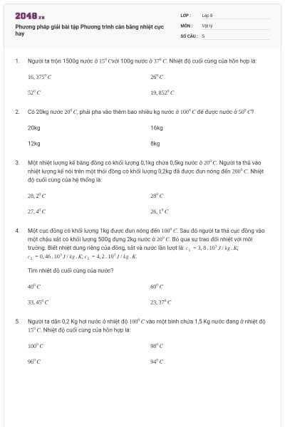 Phương pháp giải bài tập Phương trình cân bằng nhiệt cực hay