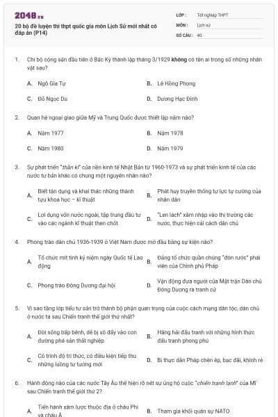 20 bộ đề luyện thi thpt quốc gia môn Lịch Sử mới nhất có đáp án (P14)